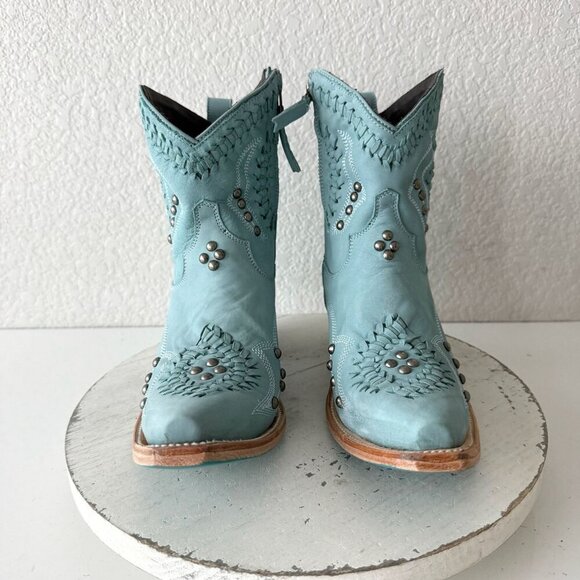 Lane COSSETTE Ladies Cowboy Bootie 7 Blue Leather Cowgirl Western Short Boots - Picture 6 of 13